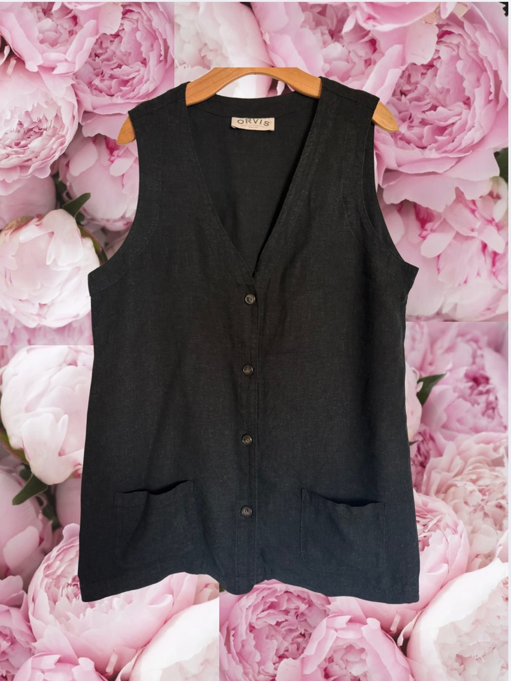 Black Heather Vest Linen Blend Women’s Size Large Orvis